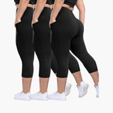 Capri-Leggings Set - Für Damen mit hoher Taille Sport – Schwarz/Schwarz/Schwarz