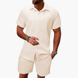 Vintage Polo-Shorts-Set für Herren - Sommerliches Outfit – Beige