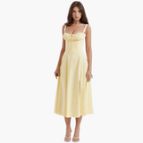 Midi Corsage Sommerkleid für Frauen - Blumenmuster Elegant – Gelb