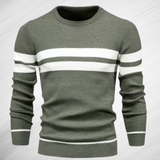 Eleganter Herren Streifenpullover Mit Zickzack-Muster – Atmungsaktiver Slim-Fit Klassiker – Grün