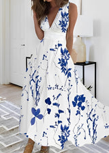 Kathryn - Stilvolles Maxikleid mit Blumenmuster für Damen – Blau
