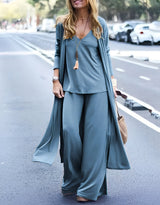 Evie - Stilvolles, locker sitzendes dreiteiliges Set für Damen – Blau