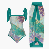 Badeanzug mit Überwurf - Damen Einteiler mit Strandrock – Blume