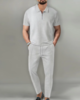 Sandro | Premium Zip Polo Set – Grau