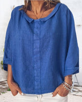 Aletheia – Elegante Bluse aus Baumwollleine – Blau