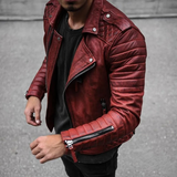 Herren Modisch Premium Bikerjacke | Wasserdichte – Rot