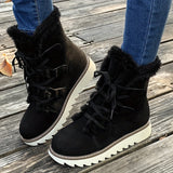 Winterschuhe Damen | Mit Schnürung Und Plateausohle Stiefel – Schwarz