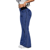 Damenjeans mit hohem Bund und dehnbaren Beinen – Dunkelblau