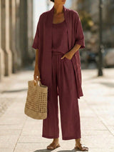 Rilara - dreiteiliges Loungewear-Set – Wein