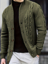 Victor | Zopfstrickjacke mit Knöpfen – Dunkelgrün