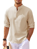 Michael - Legeres Sommerhemd ohne Kragen - Sommer-Chic – Khaki