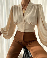 Nova - Geometrische Bluse mit Puffärmeln – Aprikose
