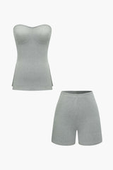 Athena | Elegantes Zweiteiler-Set mit Bustier-Top & Shorts – Grau