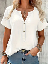 Sharron – Elegante Blusa V-Ausschnitt Mit Knopf – Weiß