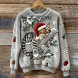 Elisabetta – Plüschpullover Mit Fauler Katze – Grau