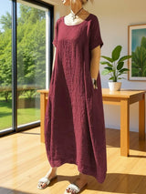 Anuradhi - Lässiges Langes Kleid Mit Weiten Ärmeln – Rot