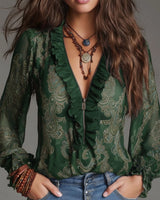 Norina - Soft-Touch-Bluse mit V-Ausschnitt – Grün