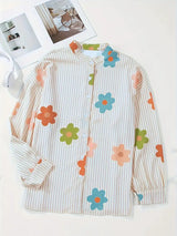 Jennifer | Elegantes Blumen Streifenmuster Button-Up Hemd – Mehrfarbig
