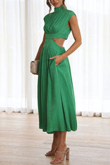 Quincy | Midi-Kleid mit Cut-Out und Taschen – Grün
