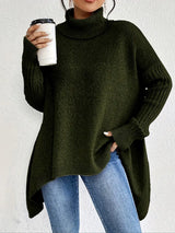 BRIGITTE – LANGER ROLLKRAGENPULLOVER – Tannengrün