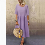 Clara - Midikleid mit Knöpfen in der Taille – Hellviolett