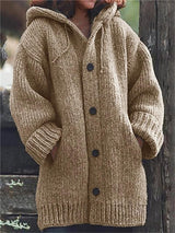Lange Damen-Strickjacke mit Kapuze | Warme – Khaki