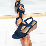 Filya – Bequeme Sandalen Mit Keilabsatz Und Gekreuzten Riemen – Marineblau