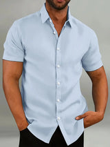 Earl - Vintage-Kurzarmhemd mit Knopfleiste – Hellblau