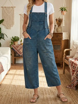 Aurevia | Denim Latzhose im Vintage-Look – Blau