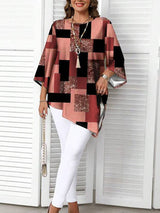 Nurit - Karierte Oversize Bluse Mit Kurzarm Und Drucken – Orange
