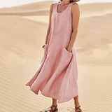Altishia – Lässiges ärmelloses Leinenkleid mit Taschen – Rosa