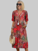 Marisse - Soft-Touch-Midikleid mit Blumenprint – Scharlachrot