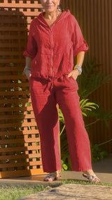 Florina - Set aus Hoodie mit Reißverschluss und Hose – Rot