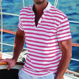 Retro gestreiftes Poloshirt für Männer – Rosa