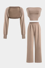 Marlene | Elegantes Dreiteiler-Set mit Bandeau-Top & Bolero – Khaki