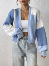 Alina | Farbblock-Cardigan – Himmelblau