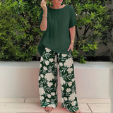 Abigail | Weites Bein Blumenmuster Zweiteiliges Set – Waldgrün