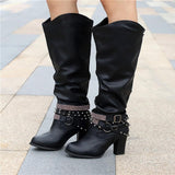 Vivian | Blockabsatz Gepolstert Kniehohe Stiefel – Schwarz
