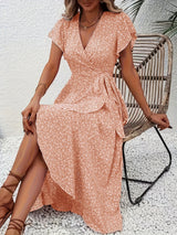 Elara | Fließendes, Bauch-umspielendes Wickelkleid – Orange Pink