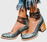 Nina - Damen Elegante Pumps mit Blockabsatz und Komfortpolsterung – Grüne Schlange