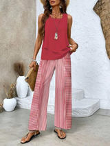 Zweiteiler-Set mit ärmellosem Top & weiter Hose – Sommerlook – Rot