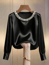 Avara - Elegante perlenbesetzte Bluse – Schwarz