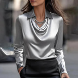 Karin™ | Elegante Satinbluse mit V-Ausschnitt – Grau