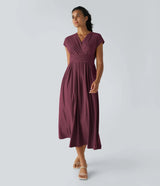 Wilhelmine – Elegantes Wickelkleid Mit Hoher Taille – Weinrot
