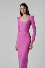 Celeste - Strukturiertes Midikleid mit langen Ärmeln – Rosa