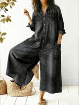 Aminta - weitbeiniger Denim-Jumpsuit – Schwarz