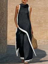 Maranta - Set aus asymmetrischer Tunika und Wide-Leg-Hose – Schwarz