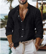 Mateo - Graues Leinenhemd mit modernem Styling – Schwarz