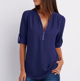 Valeria - Bluse mit Reißverschluss – Blau