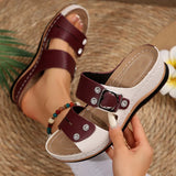 Selima - Leder Keilabsatzsandalen Mit Strasssteinen – Burgund